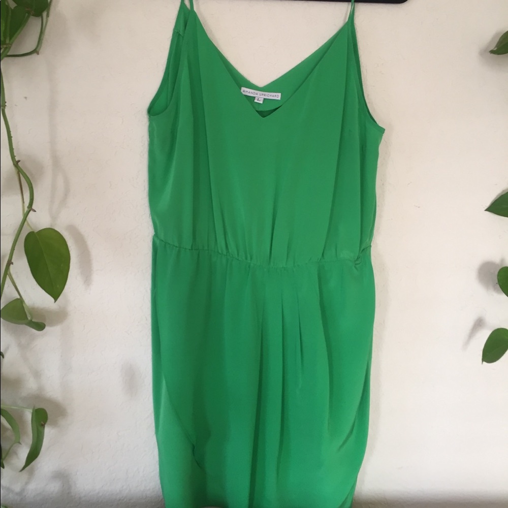 100% silk spaghetti strap faux wrap dress